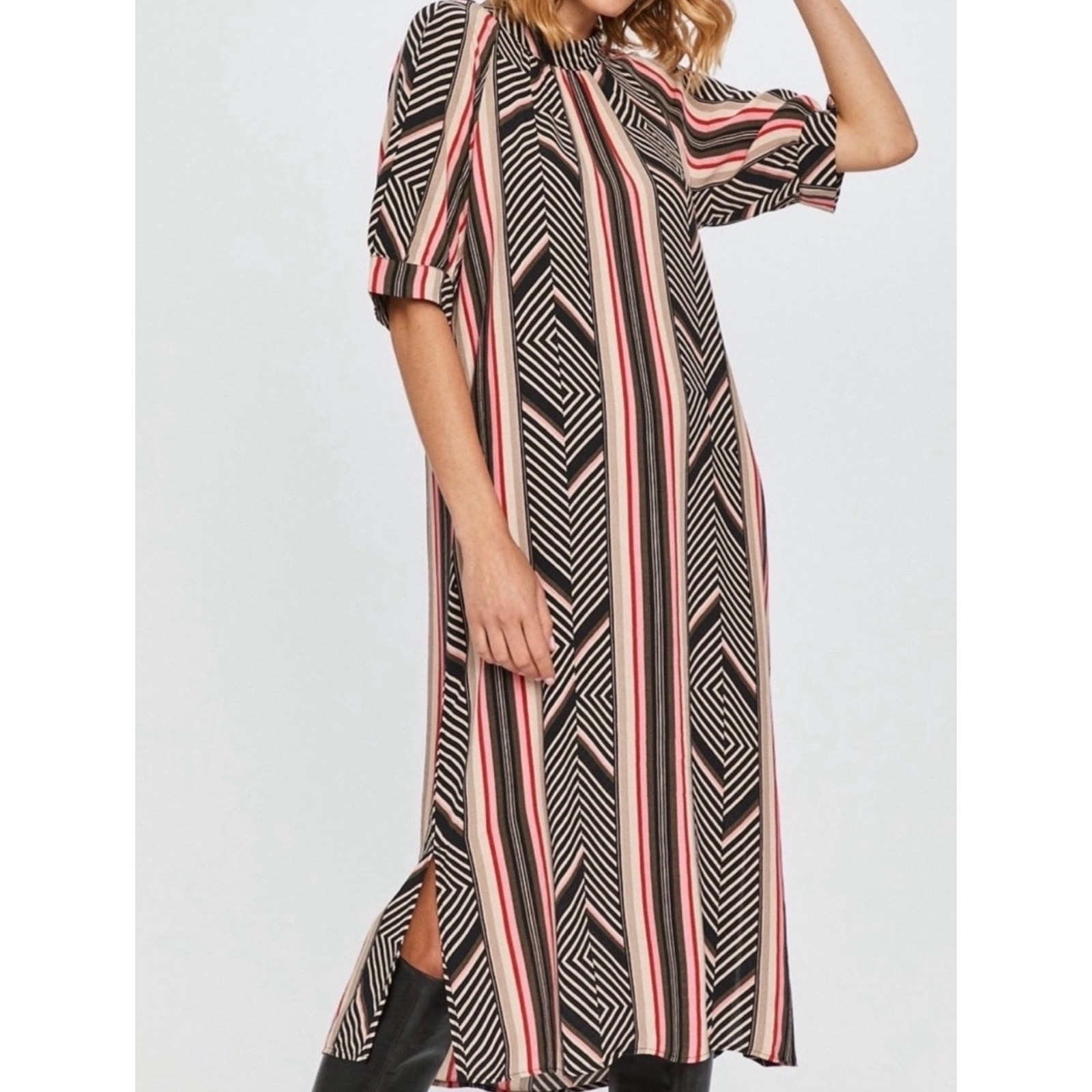 Anthropologie Mckenzie Dress Womens Xl Mod 70s Geometric Tribal Mock Neck Euc